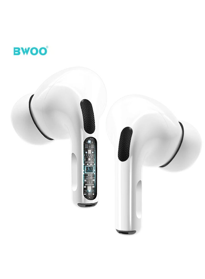 BWOO Anc Noise Reduction Wireless Earphone White - Image 2